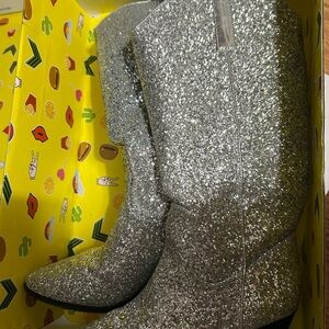 Privileged VENICEE Silver Glitter Cowboy Boots